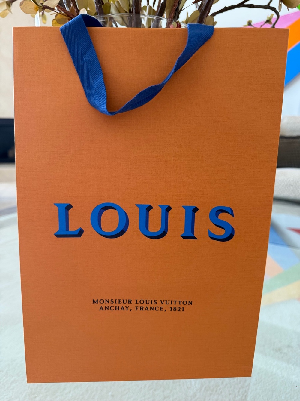 Set of 5 Louis Vuitton Empty Shopping Gift Bags Orange Blue Handles Same Size